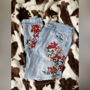 Topshop embroidered ripped mom jeans